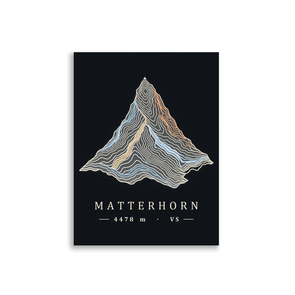 Topo Matterhorn Poster: der Berg als Höhenlinien-Zeichnung
