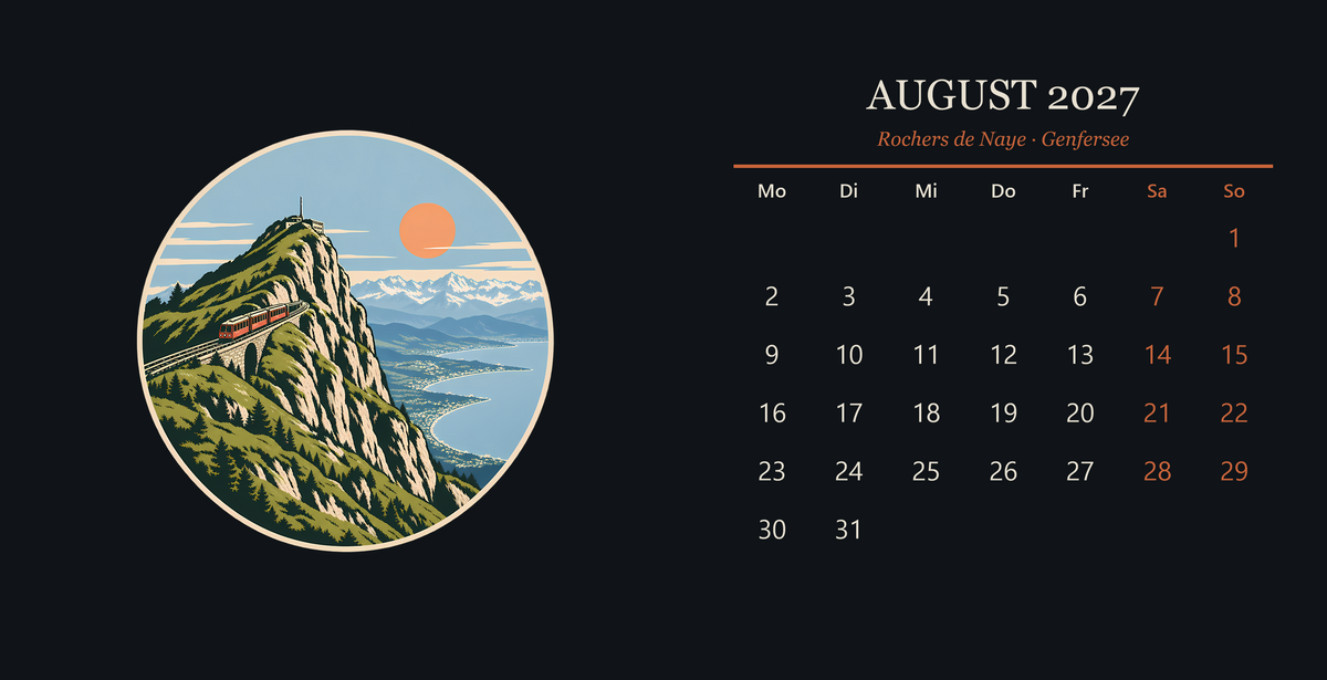Tischkalender 2027 – Schweizer Gipfel – august