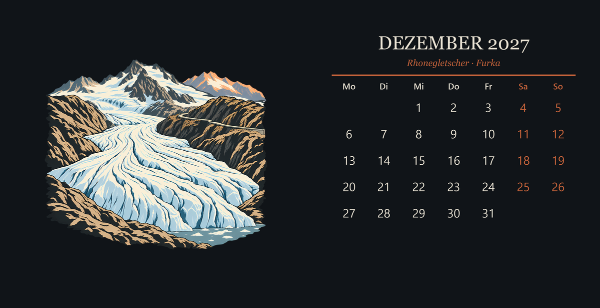 Tischkalender 2027 – Schweizer Gipfel – december