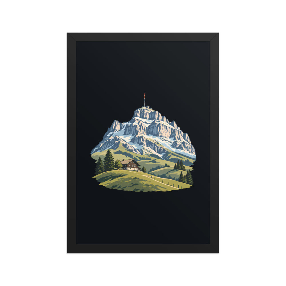 Säntis Appenzeller Hügel Poster mit Rahmen – Schwarz