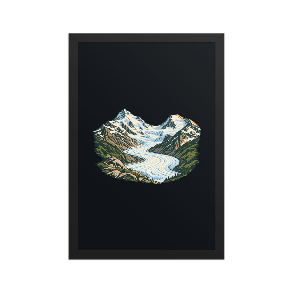 Piz Morteratsch Gletscherzunge Poster mit Rahmen – Schwarz