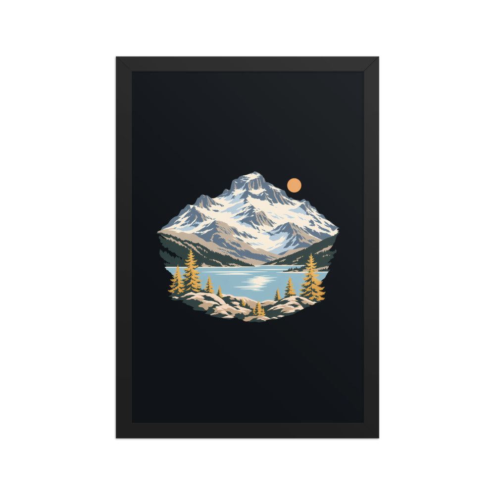 Piz Corvatsch Engadin Poster mit Rahmen – Schwarz