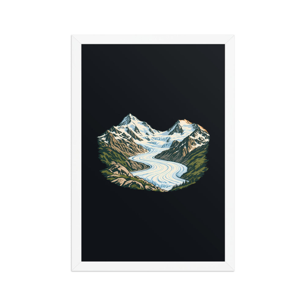 Piz Morteratsch Gletscherzunge Poster mit Rahmen – Weiss