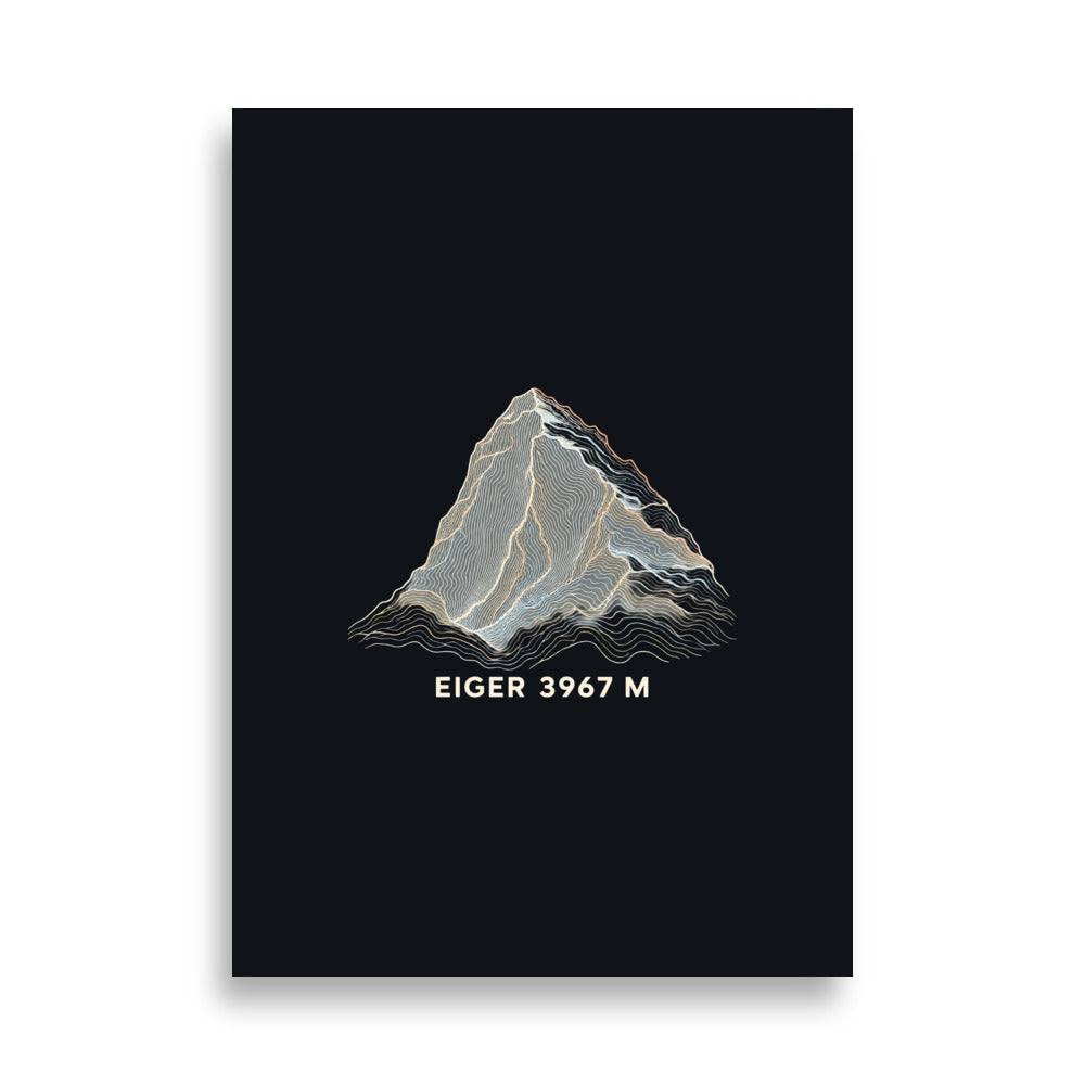 Eiger Nordwand Höhenlinien Poster – 50 × 70 cm