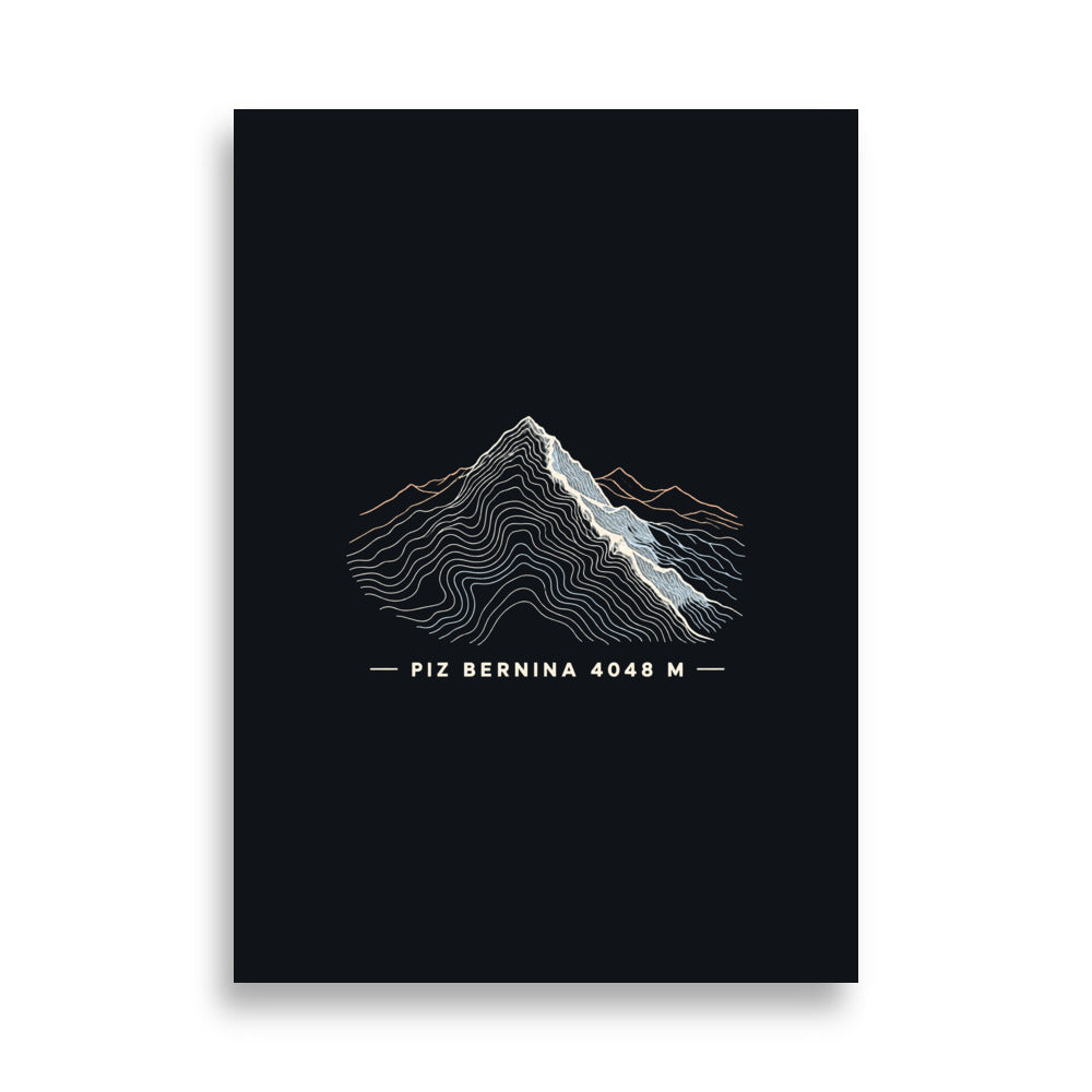 Piz Bernina Höhenlinien Poster – 50 × 70 cm