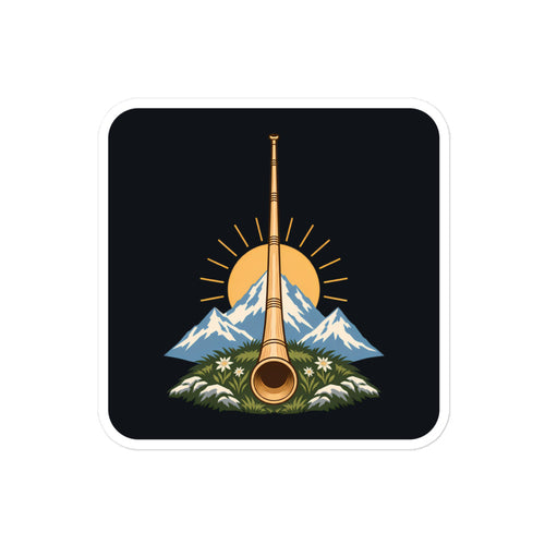 Alphorn bei Sonnenaufgang Sticker – 10 × 10 cm