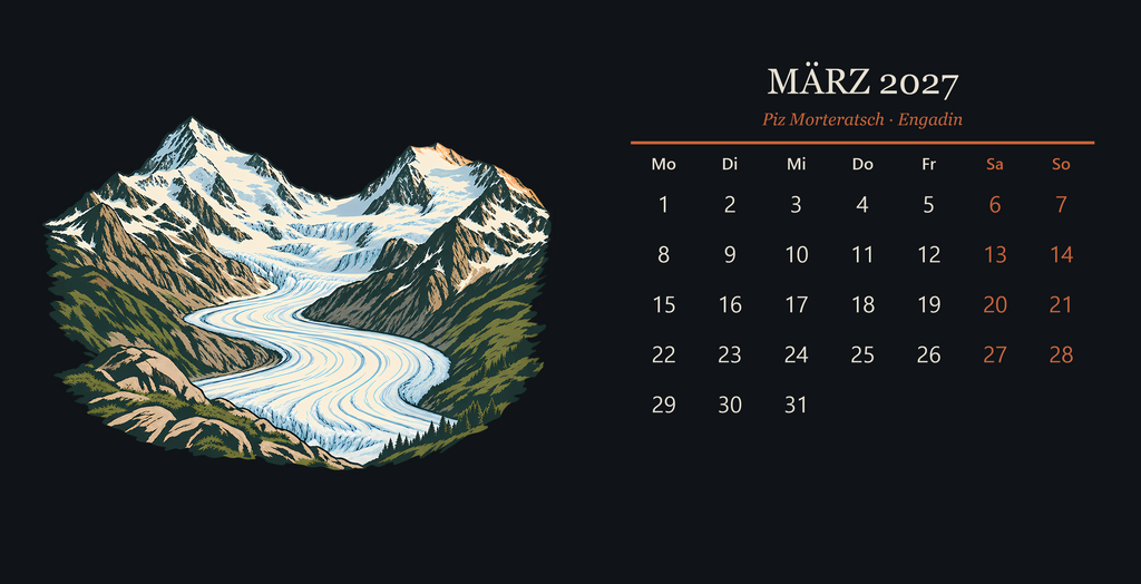 Tischkalender 2027 – Schweizer Gipfel – march