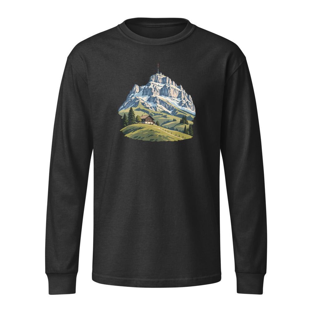 Säntis Appenzeller Hügel Heavyweight-Langarmshirt – Schwarz gewaschen