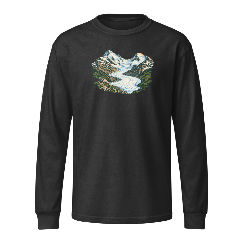 Piz Morteratsch Gletscherzunge Heavyweight-Langarmshirt – Schwarz gewaschen