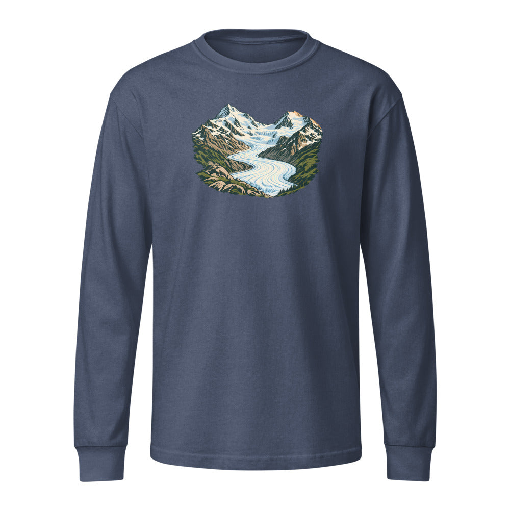 Piz Morteratsch Gletscherzunge Heavyweight-Langarmshirt – Marineblau gewaschen