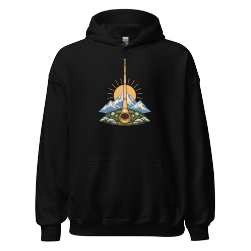 Alphorn bei Sonnenaufgang Hoodie – Schwarz