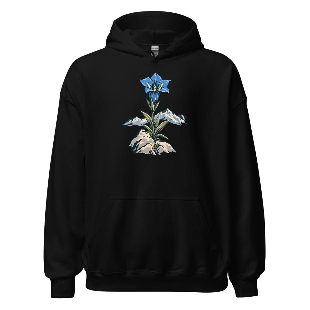 Enzian und Fels Hoodie – Schwarz