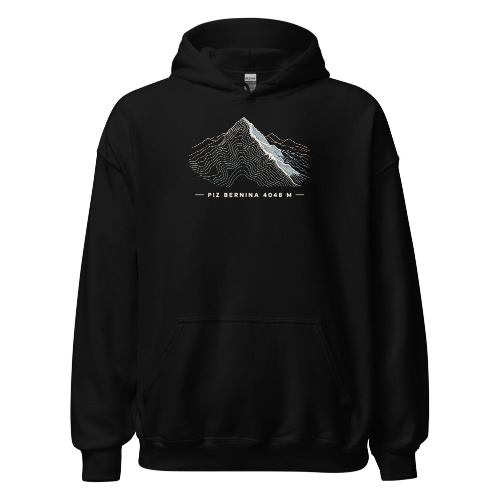 Piz Bernina Höhenlinien Hoodie – Schwarz