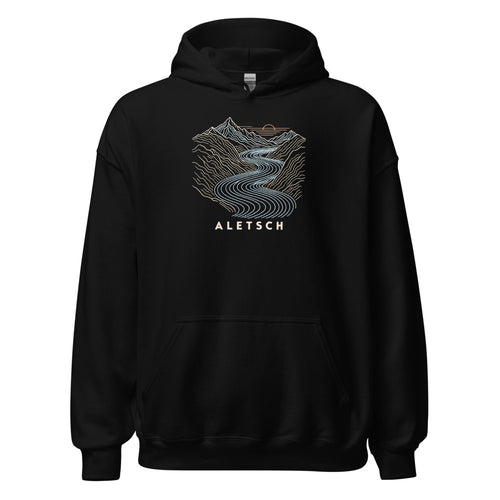 Aletschgletscher Höhenlinien Hoodie – Schwarz