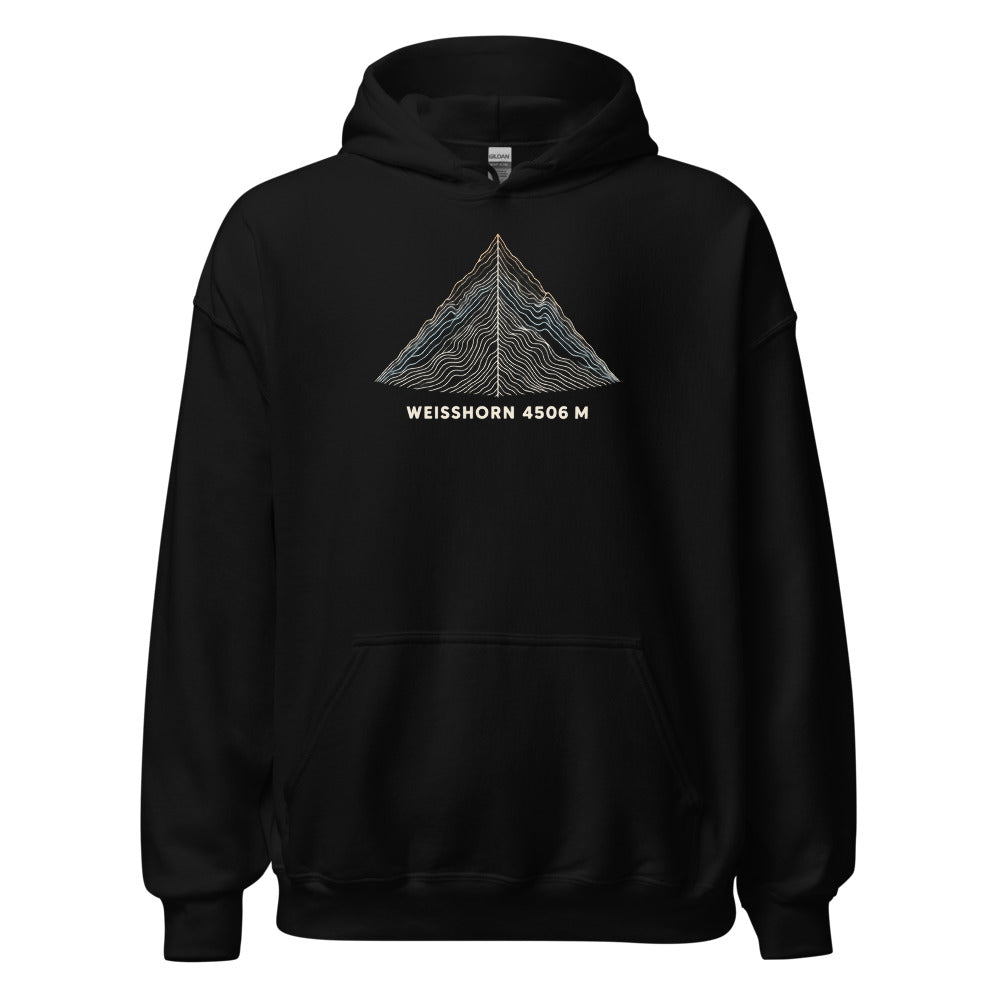 Weisshorn Höhenlinien Hoodie – Schwarz