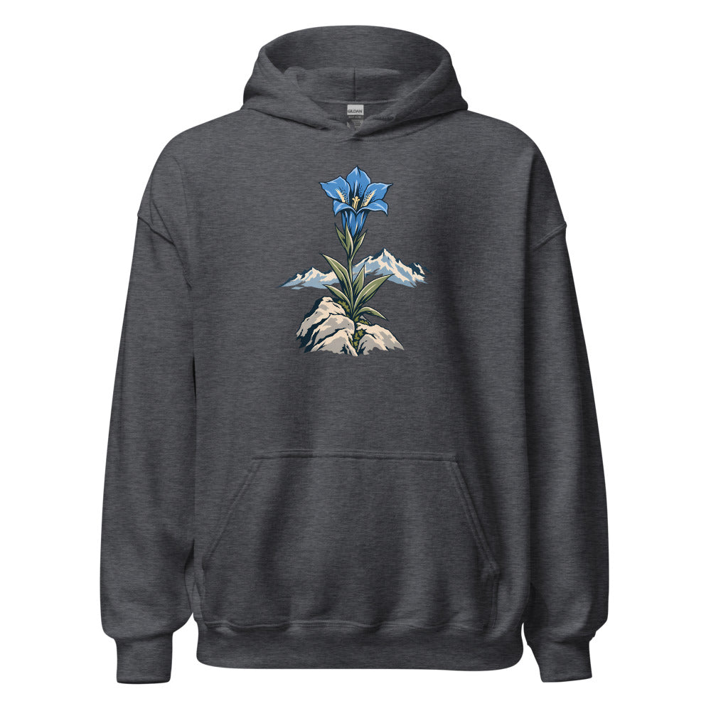 Enzian und Fels Hoodie – Dunkelgrau meliert