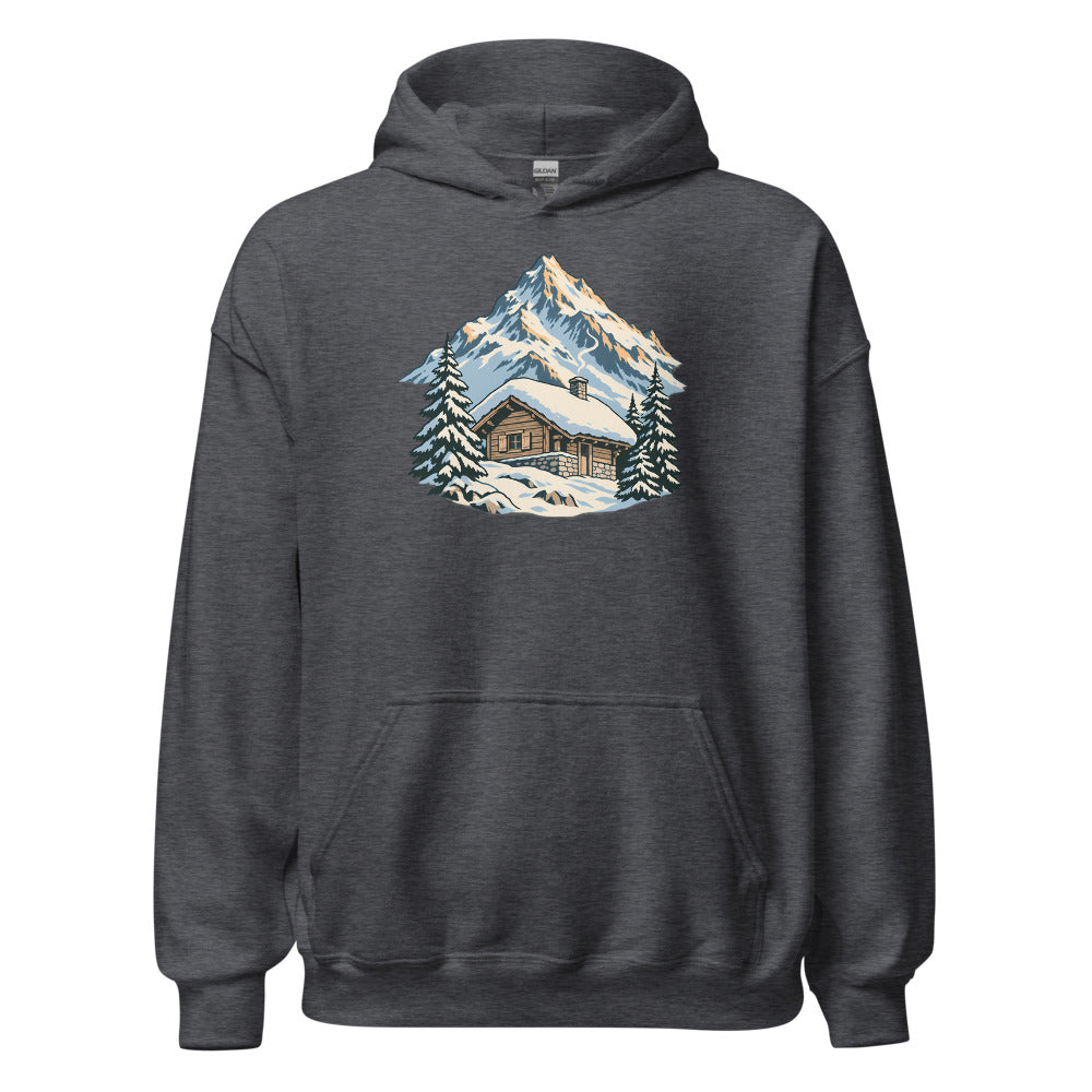Holzhütte im Schnee Hoodie – Dunkelgrau meliert