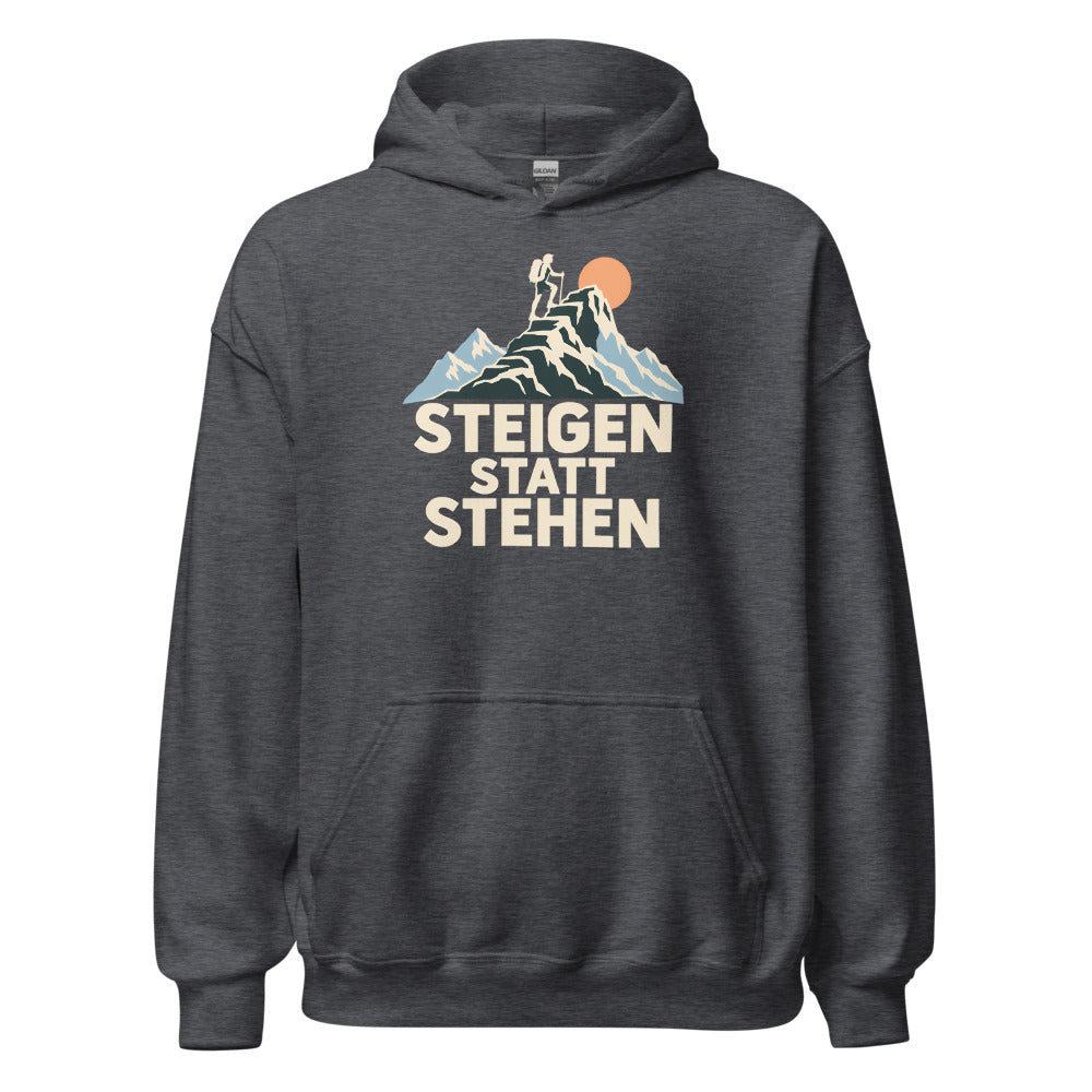 Steigen statt stehen Hoodie – Dunkelgrau meliert