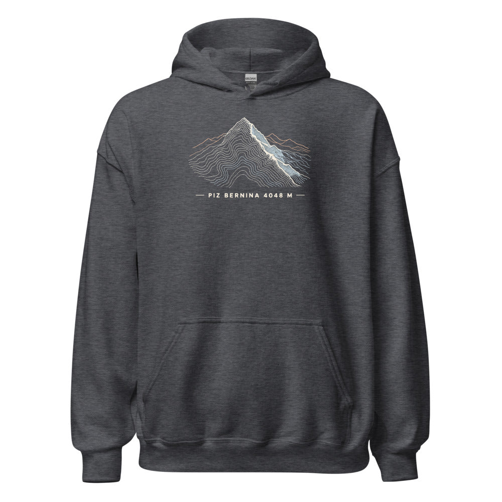 Piz Bernina Höhenlinien Hoodie – Dunkelgrau meliert