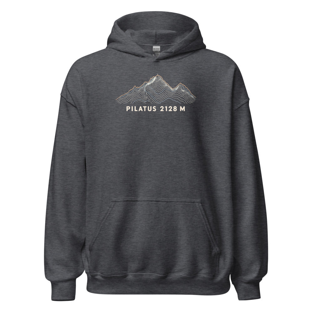 Pilatus Höhenlinien Hoodie – Dunkelgrau meliert