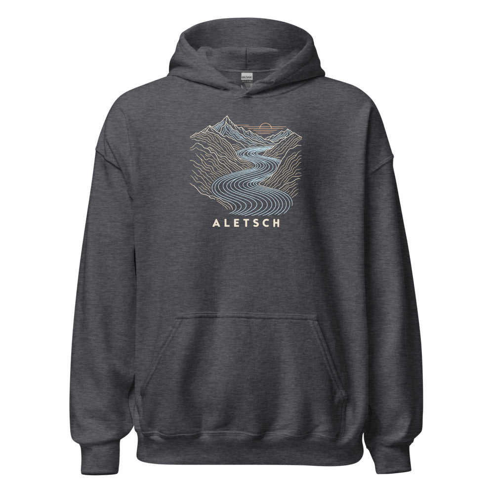 Aletschgletscher Höhenlinien Hoodie – Dunkelgrau meliert