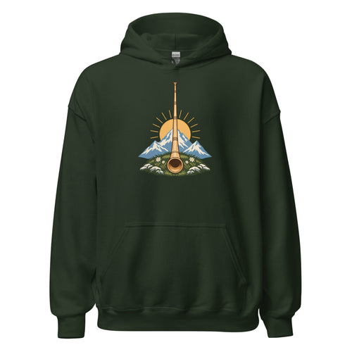 Alphorn bei Sonnenaufgang Hoodie – Waldgrün