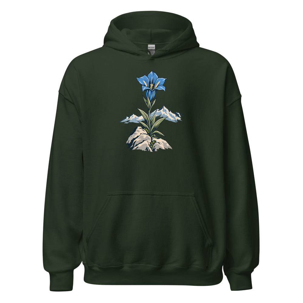 Enzian und Fels Hoodie – Waldgrün