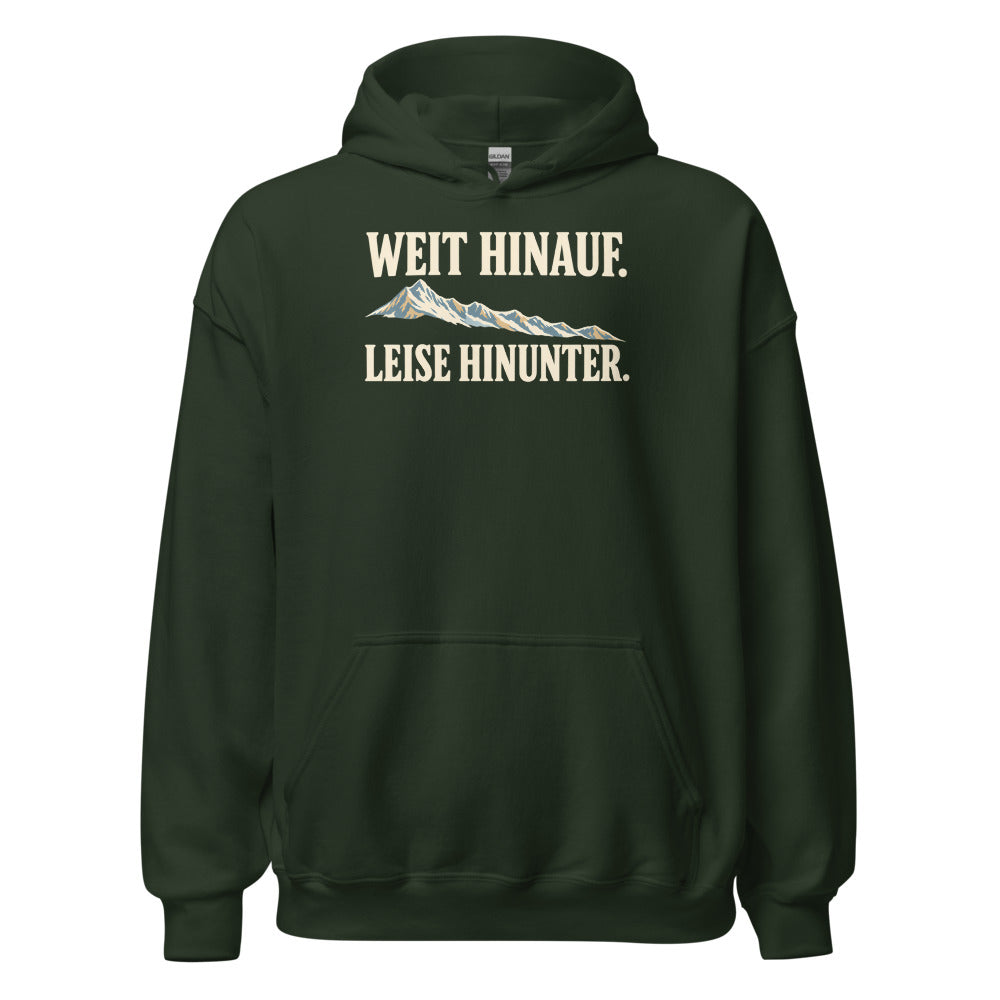 Weit hinauf, leise hinunter Hoodie – Waldgrün
