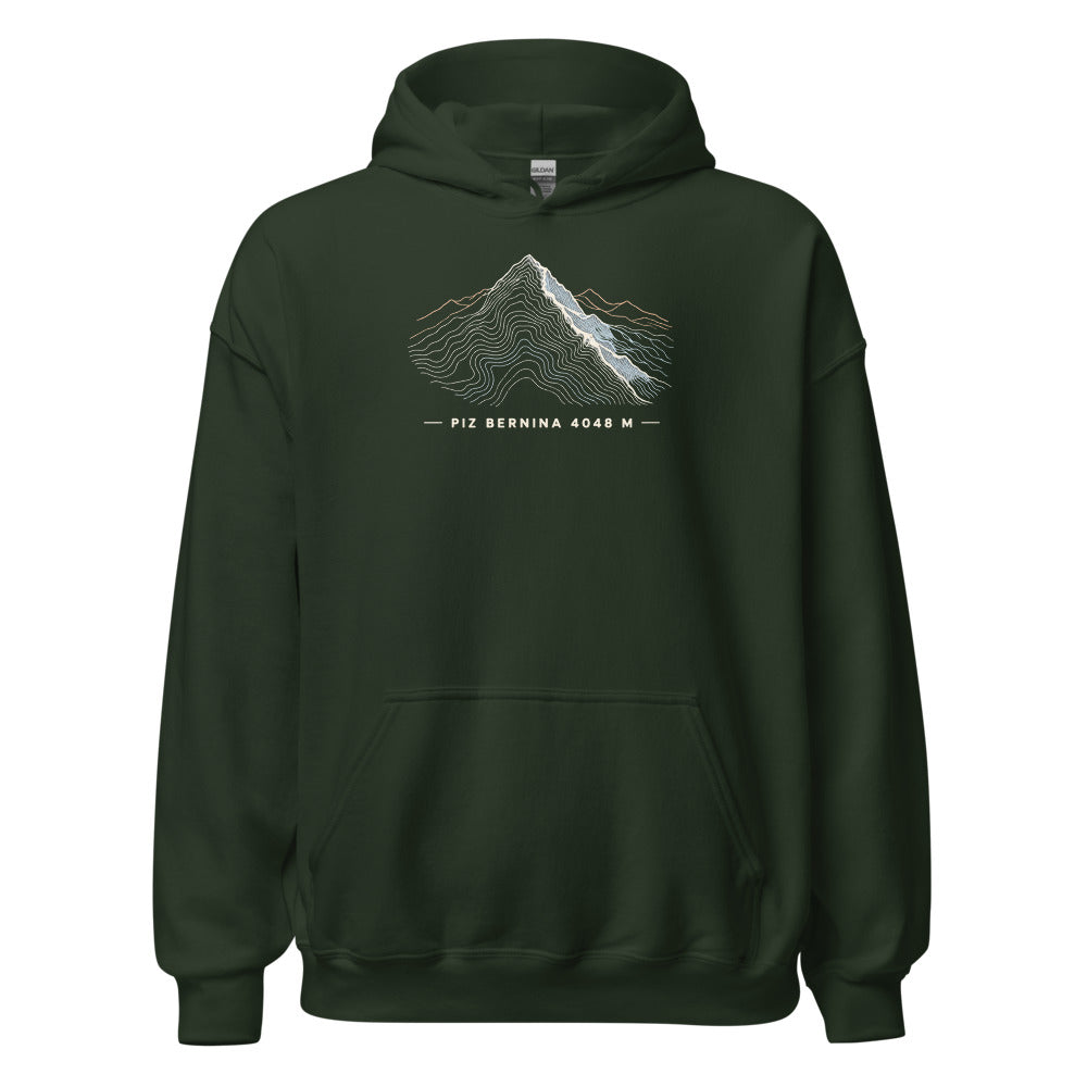 Piz Bernina Höhenlinien Hoodie – Waldgrün
