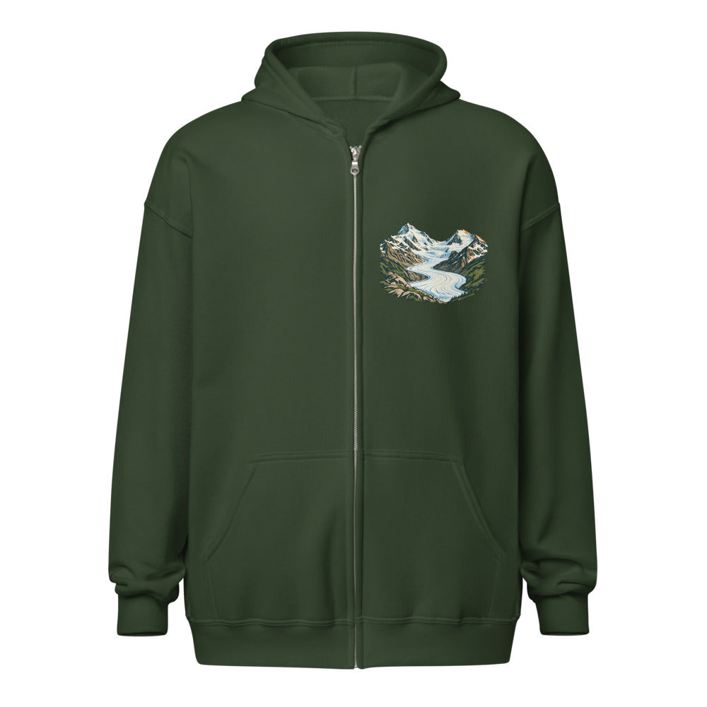 Piz Morteratsch Gletscherzunge Zip-Hoodie – Waldgrün