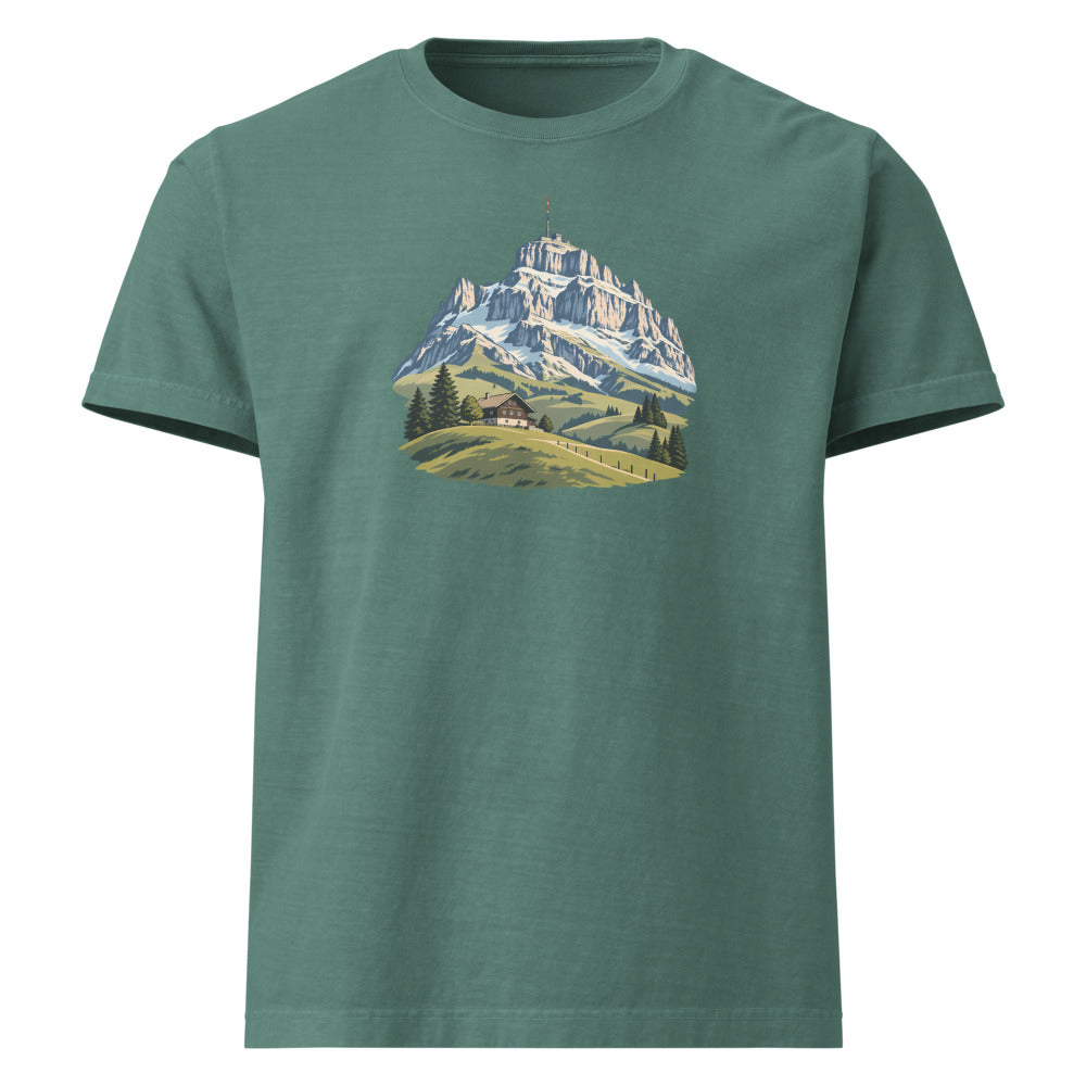 Säntis Appenzeller Hügel Heavyweight-T-Shirt – Salbeigrün gewaschen