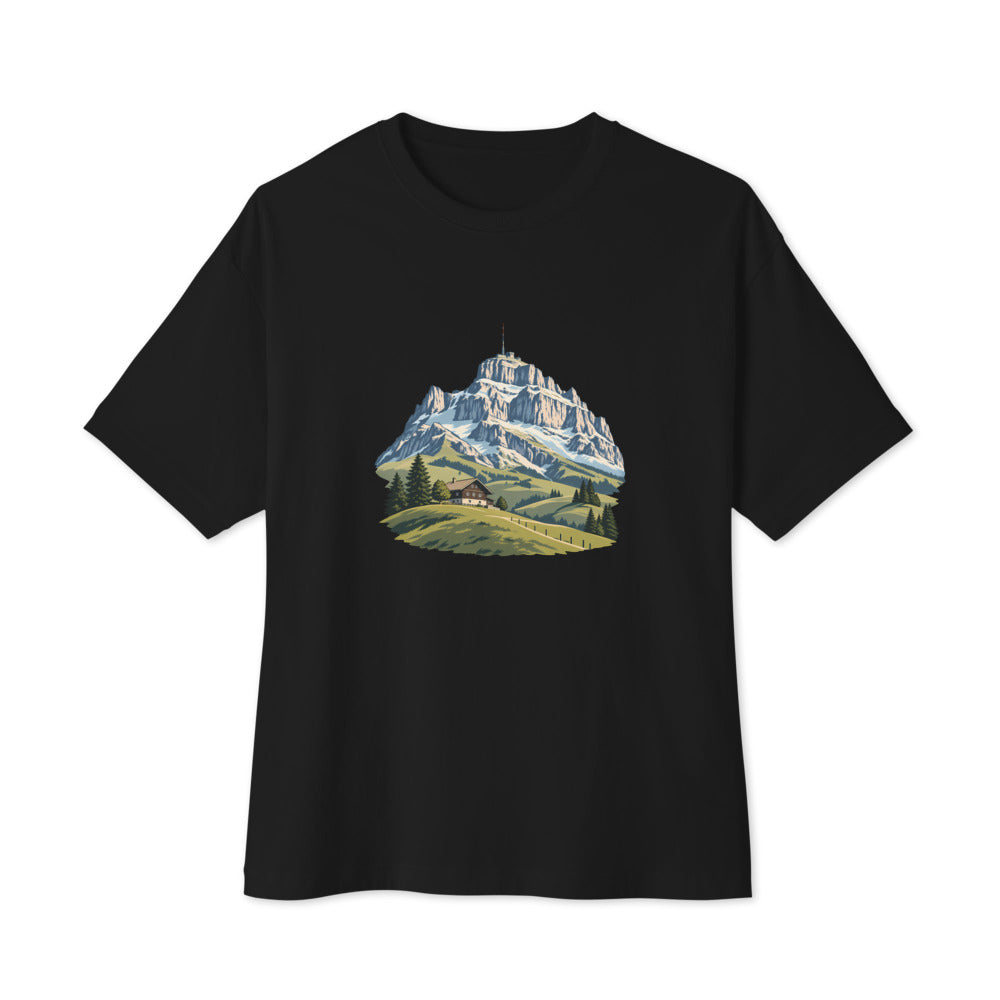 Säntis Appenzeller Hügel Boxy Tee – Schwarz