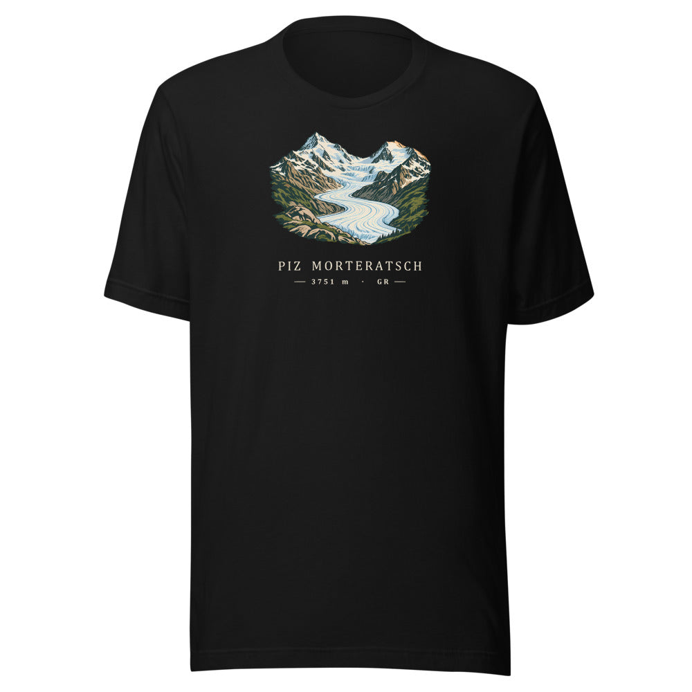 Piz Morteratsch Gletscherzunge T-Shirt – Schwarz