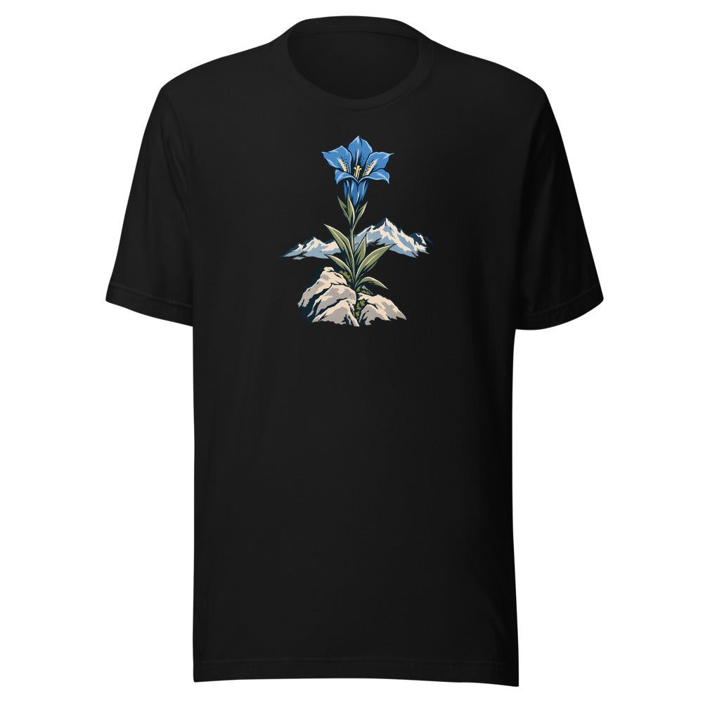 Enzian und Fels T-Shirt – Schwarz