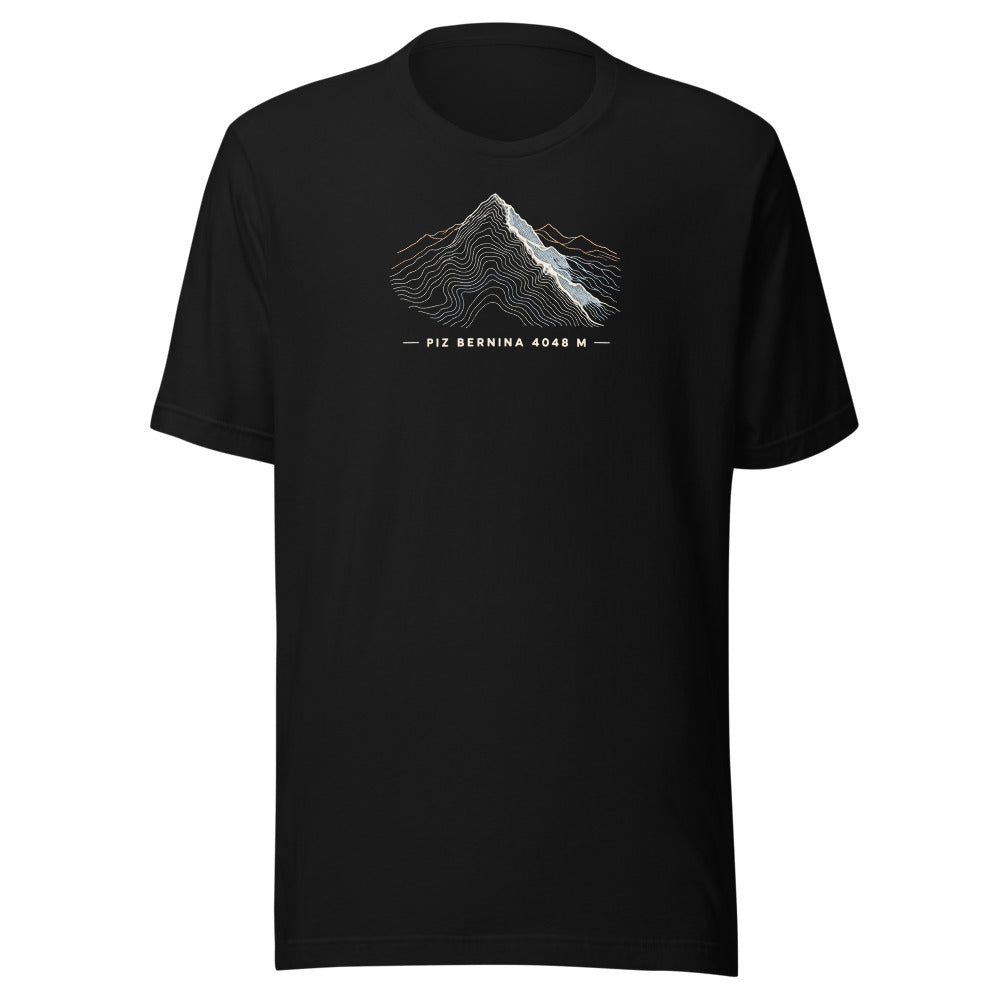 Piz Bernina Höhenlinien T-Shirt – Schwarz