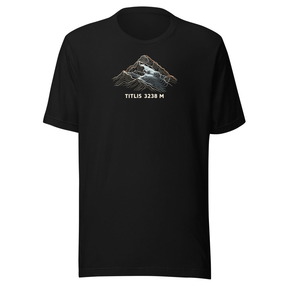 Titlis Höhenlinien T-Shirt – Schwarz