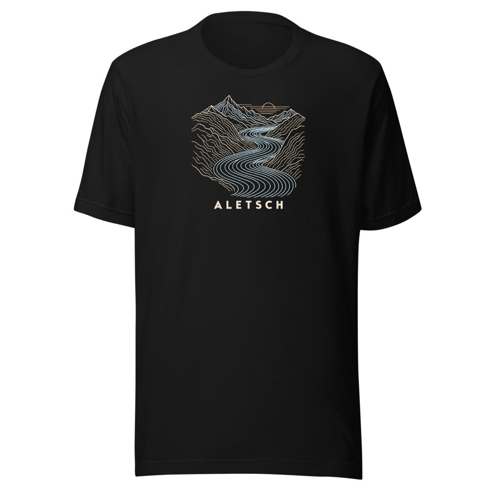 Aletschgletscher Höhenlinien T-Shirt – Schwarz