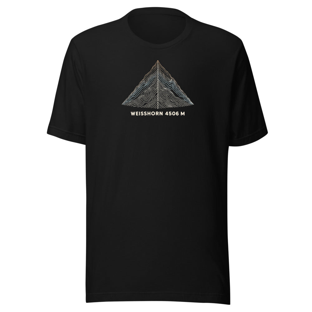 Weisshorn Höhenlinien T-Shirt – Schwarz