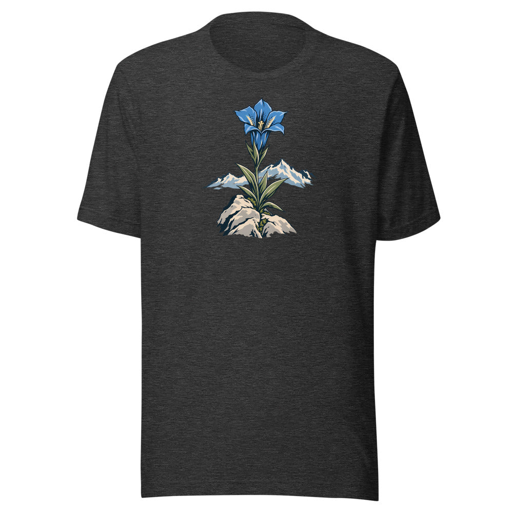 Enzian und Fels T-Shirt – Dunkelgrau meliert