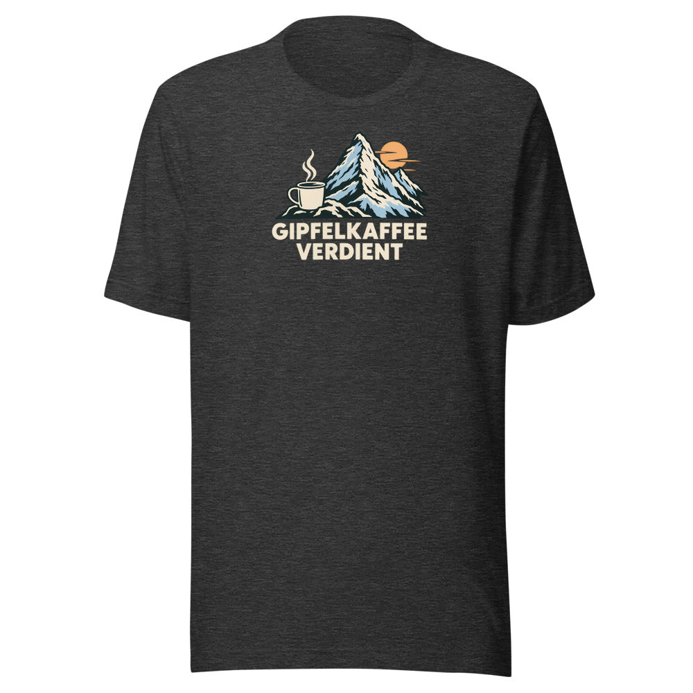 Gipfelkaffee verdient T-Shirt – Dunkelgrau meliert