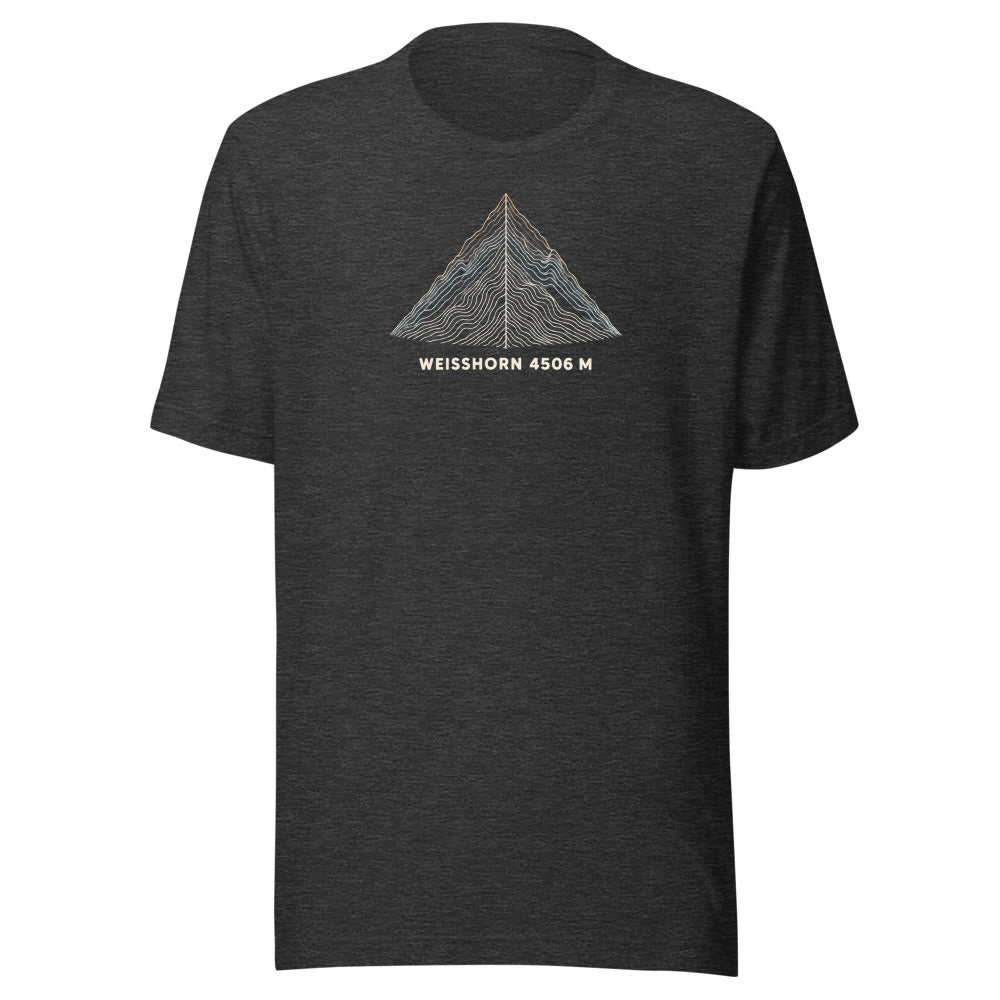 Weisshorn Höhenlinien T-Shirt – Dunkelgrau meliert