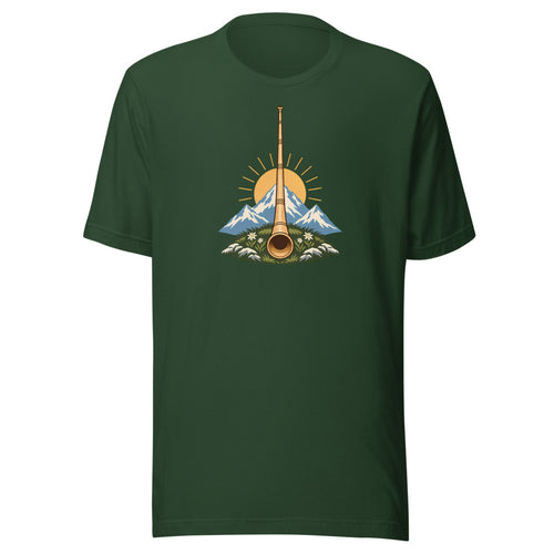 Alphorn bei Sonnenaufgang T-Shirt – Waldgrün