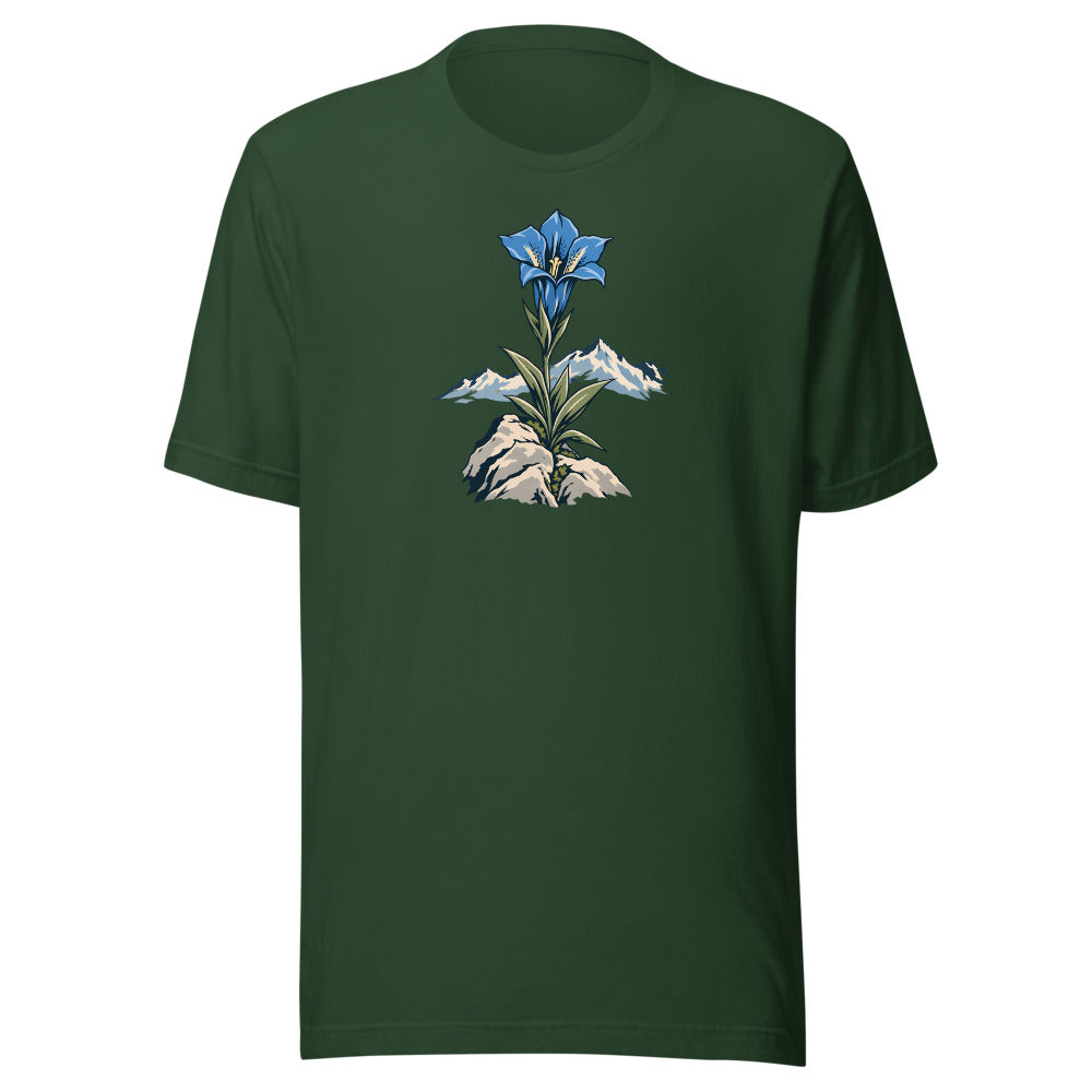 Enzian und Fels T-Shirt – Waldgrün