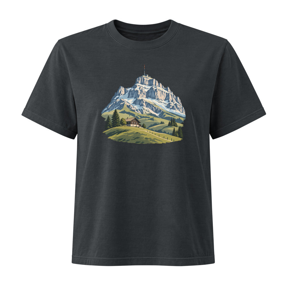 Säntis Appenzeller Hügel Damen Heavyweight-T-Shirt – Schwarz gewaschen