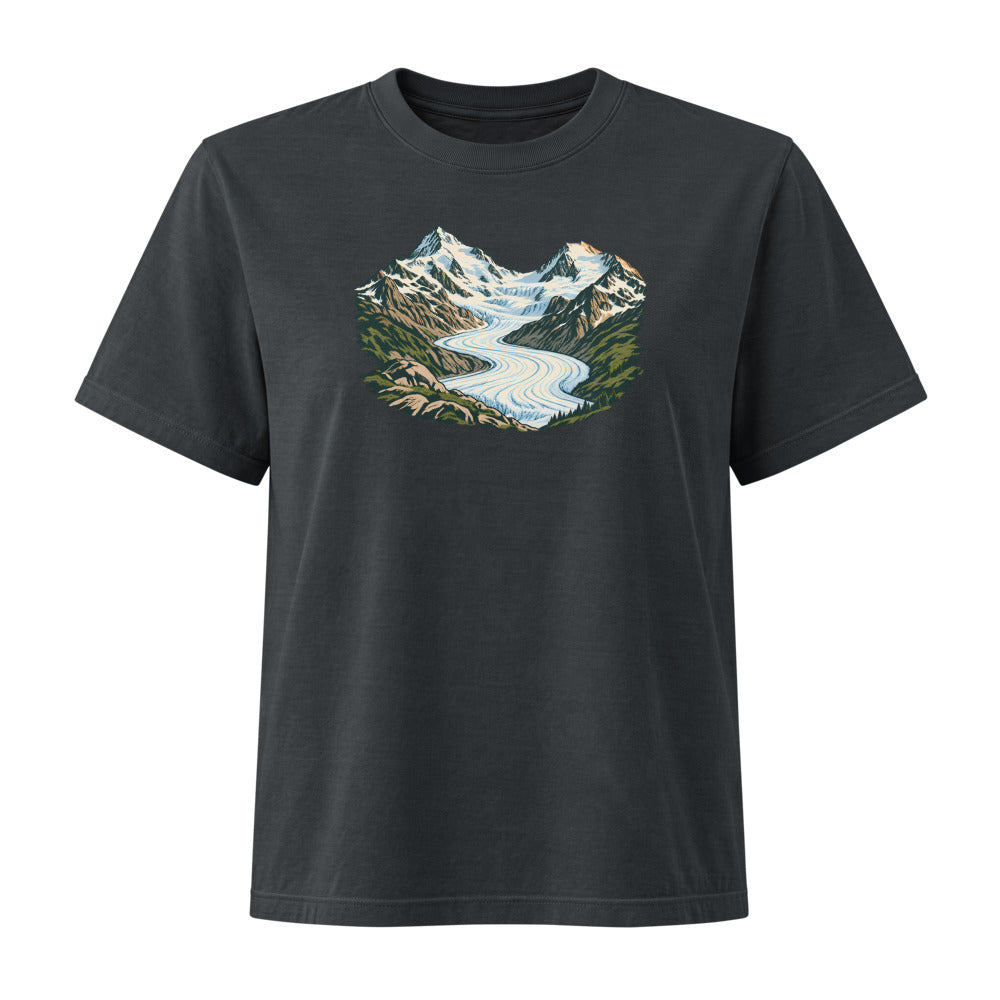 Piz Morteratsch Gletscherzunge Damen Heavyweight-T-Shirt – Schwarz gewaschen