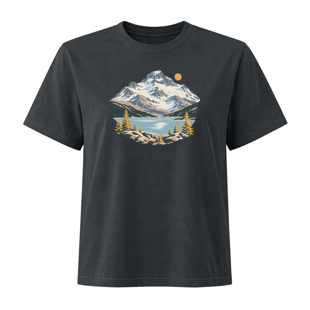 Piz Corvatsch Engadin Damen Heavyweight-T-Shirt – Schwarz gewaschen