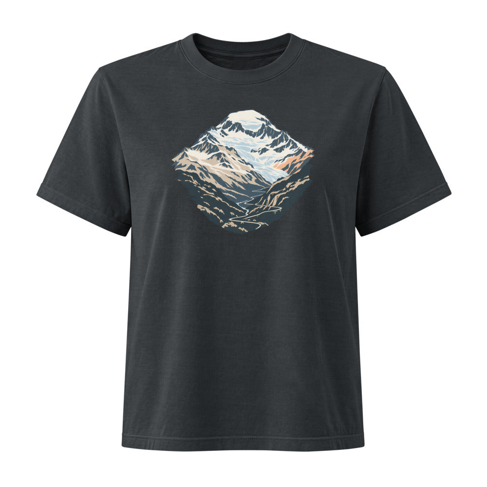 Monte Leone Simplon Damen Heavyweight-T-Shirt – Schwarz gewaschen