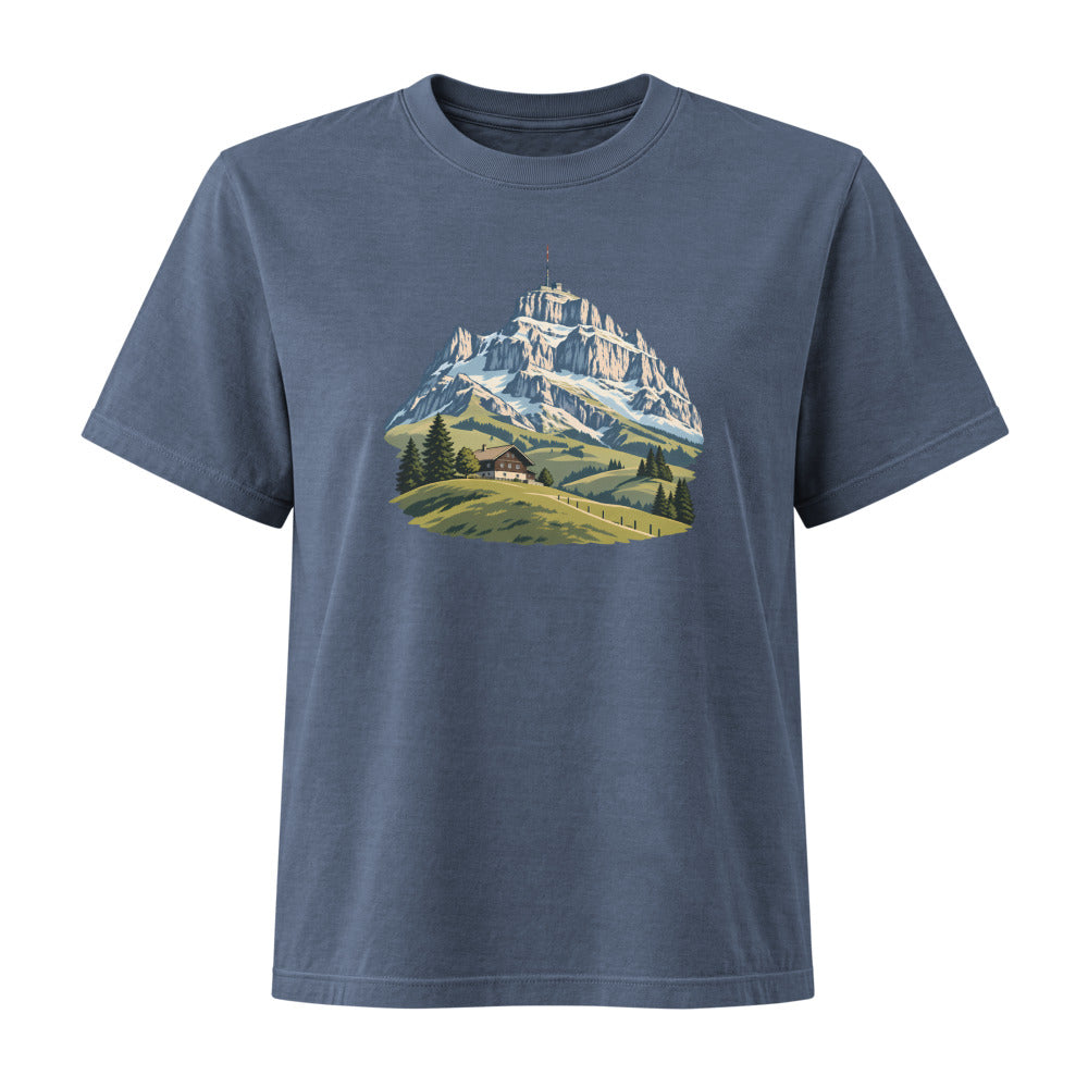 Säntis Appenzeller Hügel Damen Heavyweight-T-Shirt – Marineblau gewaschen