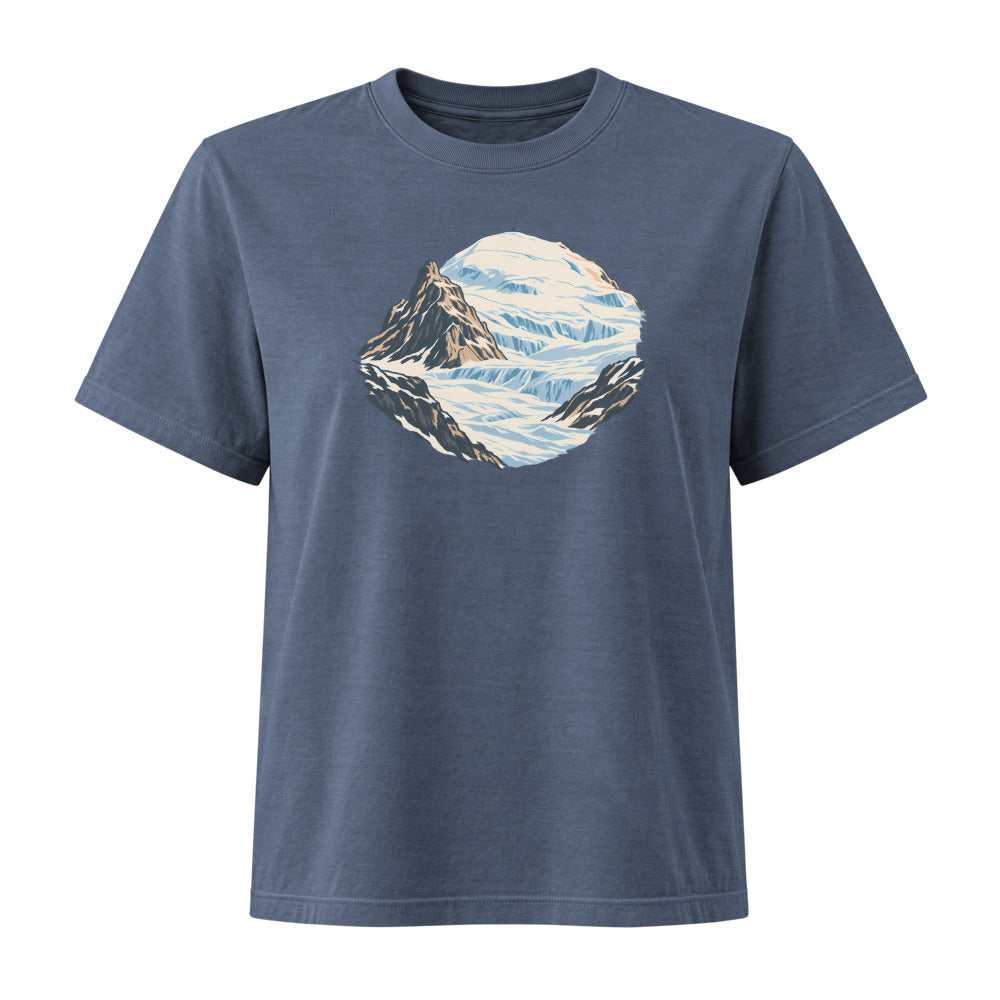 Klein Titlis Felsnase Damen Heavyweight-T-Shirt – Marineblau gewaschen
