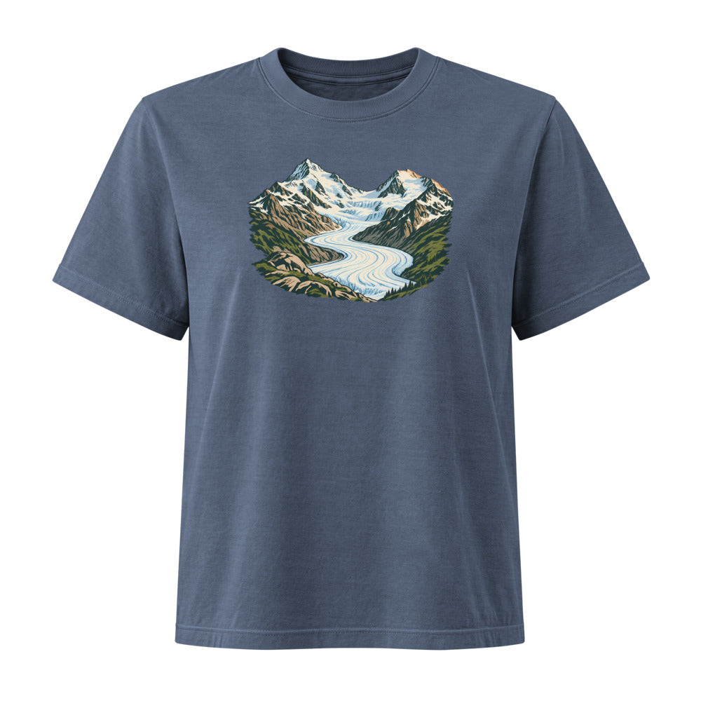 Piz Morteratsch Gletscherzunge Damen Heavyweight-T-Shirt – Marineblau gewaschen